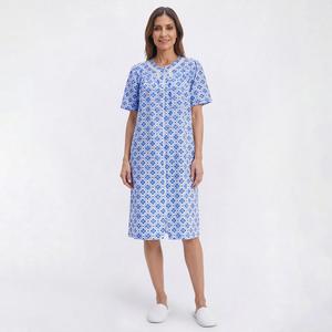 Womens Casual Time Seersucker Floral Embossed Zip Front Duster
